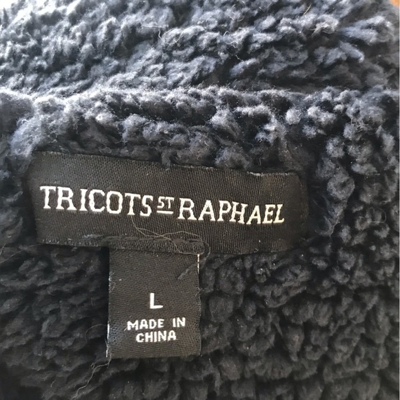 TRICOTS St Raphael thick zip knitted cardigan with fleece lining. Navy blue - Picture 5 of 8